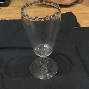 Vintage Vase Clear Glass With Ruffled Edges On Top Unmarked